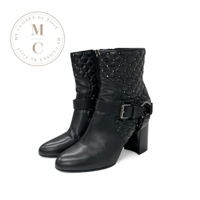 ヴァレンティノ VALENTINO ブーツ ショートブーツ 靴 シューズ レザー ブラック 黒 シルバー ロックスタッズ キルティング