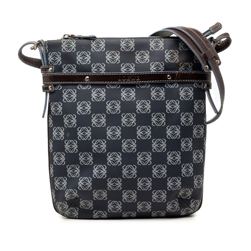 ロエベ リピートアナグラム 斜め掛け ショルダーバッグ ネイビー PVC レディース LOEWE 【中古】