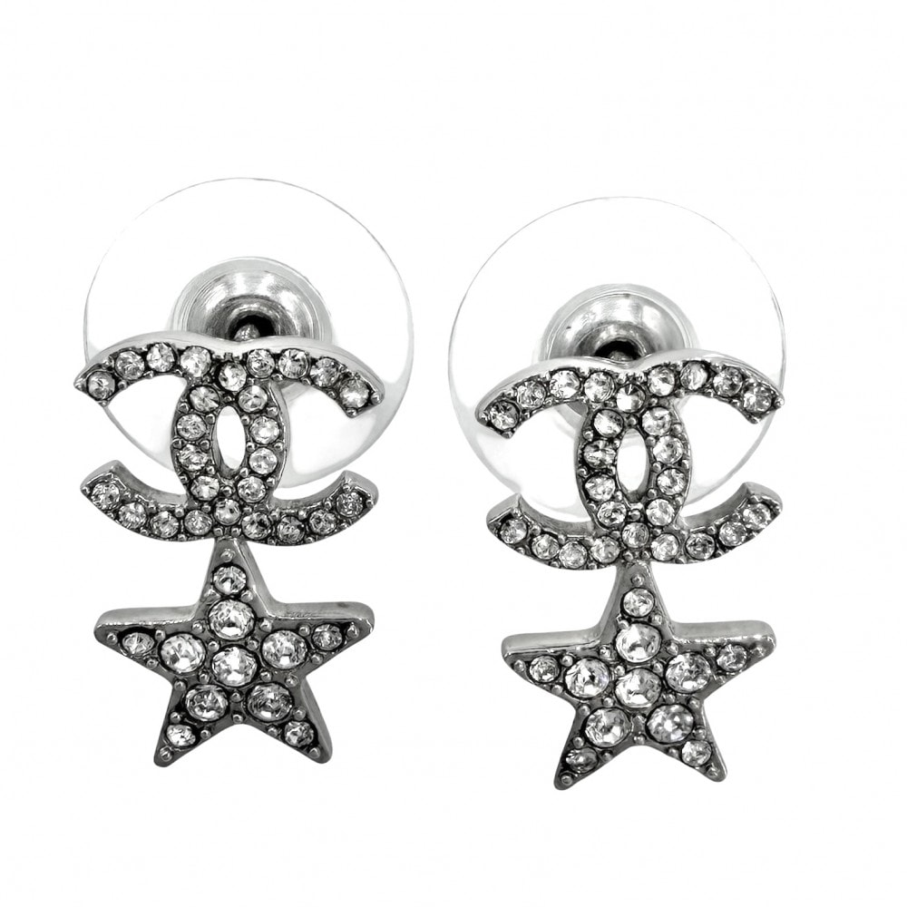 CHANEL シャネル ピアス ココマーク 星 アクセサリー スター ラインストーン B20P シルバー レディース 約2.3g 2020年【中古品】