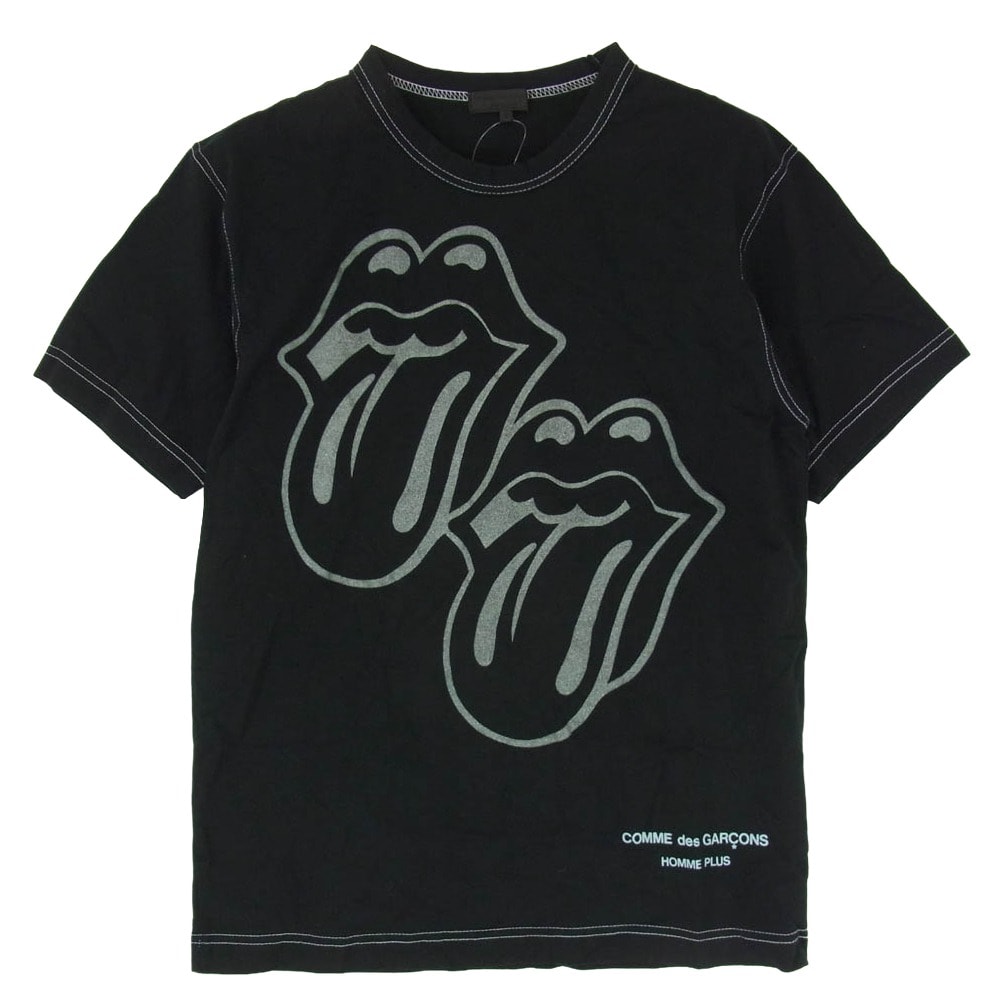 COMME des GARCONS HOMME PLUS コムデギャルソンオムプリュス Tシャツ 05AW PP-T041 x The Rolling Stones ローリング・ストーンズ リップ&タン ラメプリント 半袖 Tシャツ ブラック系 M【中古】