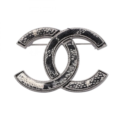 シャネル CHANEL A13A ココマーク ブローチ アクセサリー ステンレススチール ツイード レディース シルバー系 / ブラック系 【中古】
