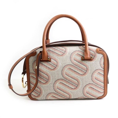 デルヴォー DELVAUX ハンドバッグ ショルダーバッグ クールボックスMM レザー/キャンバス ブラウン×グレー系 レディース【中古】 90176a