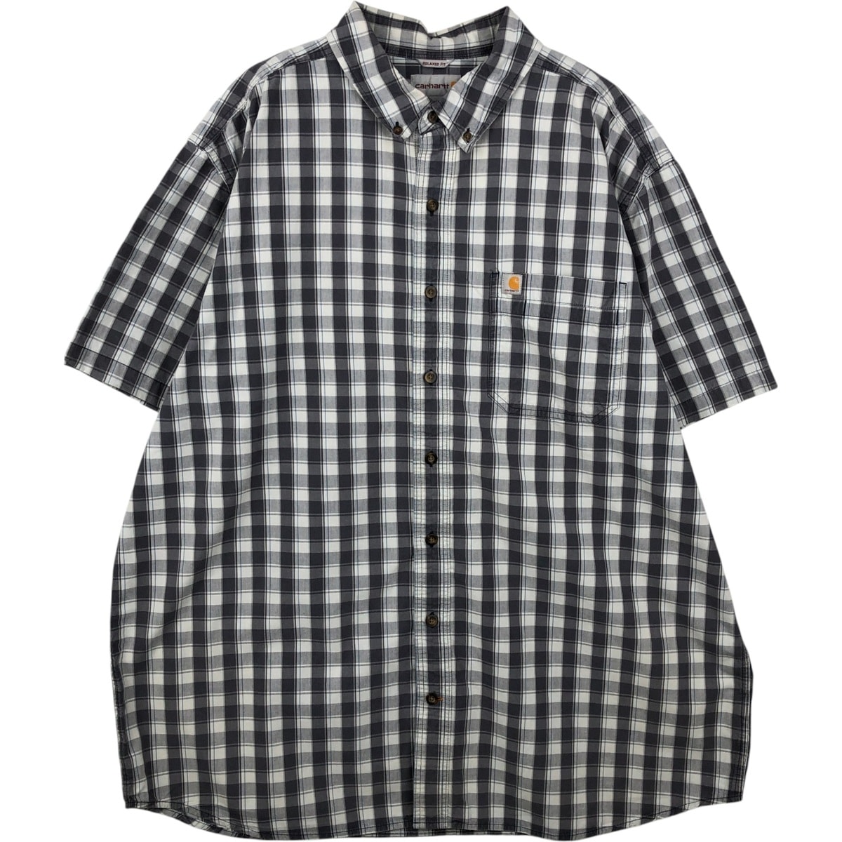 古着 カーハート Carhartt RELAXD FIT チェック柄 ボタンダウン 半袖 ワークシャツ メンズXXL相当/eaa641648