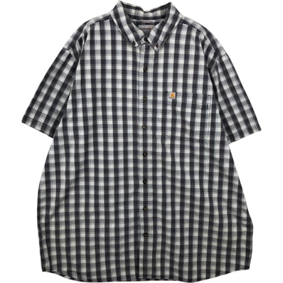 古着 カーハート Carhartt RELAXD FIT チェック柄 ボタンダウン 半袖 ワークシャツ メンズXXL相当/eaa641648