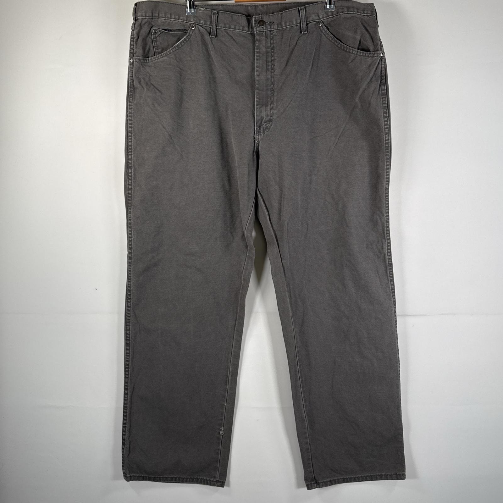 古着 ディッキーズ Dickies ワークパンツ ダック ペインターパンツ 作業着 ワンポイント ロゴ ストレート 大きいサイズ w44 L32 グレー メンズ