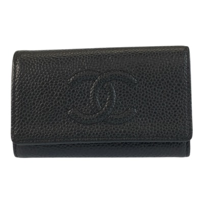 美品 CHANEL シャネル ココマーク ブラック 黒 シルバー金具 レザー キーケース 6連 602438 【中古】