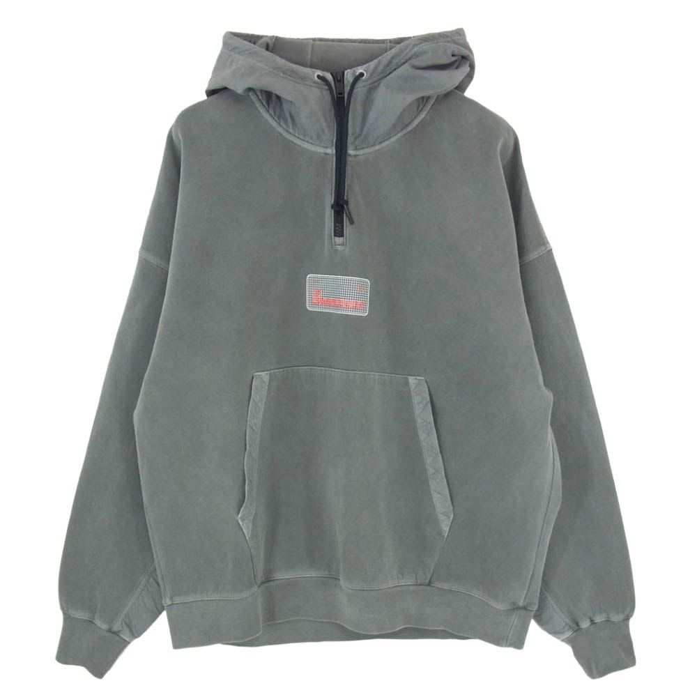 NIKE ナイキ CK9037-010 COTTON NYLON HALF ZIP UP HOODIE コットン ナイロン 切替し ハーフ ジップアップ フーディ パーカー グレー系 XL【中古】