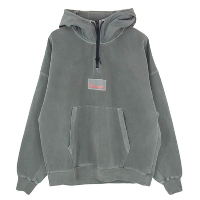 NIKE ナイキ CK9037-010 COTTON NYLON HALF ZIP UP HOODIE コットン ナイロン 切替し ハーフ ジップアップ フーディ パーカー グレー系 XL【中古】