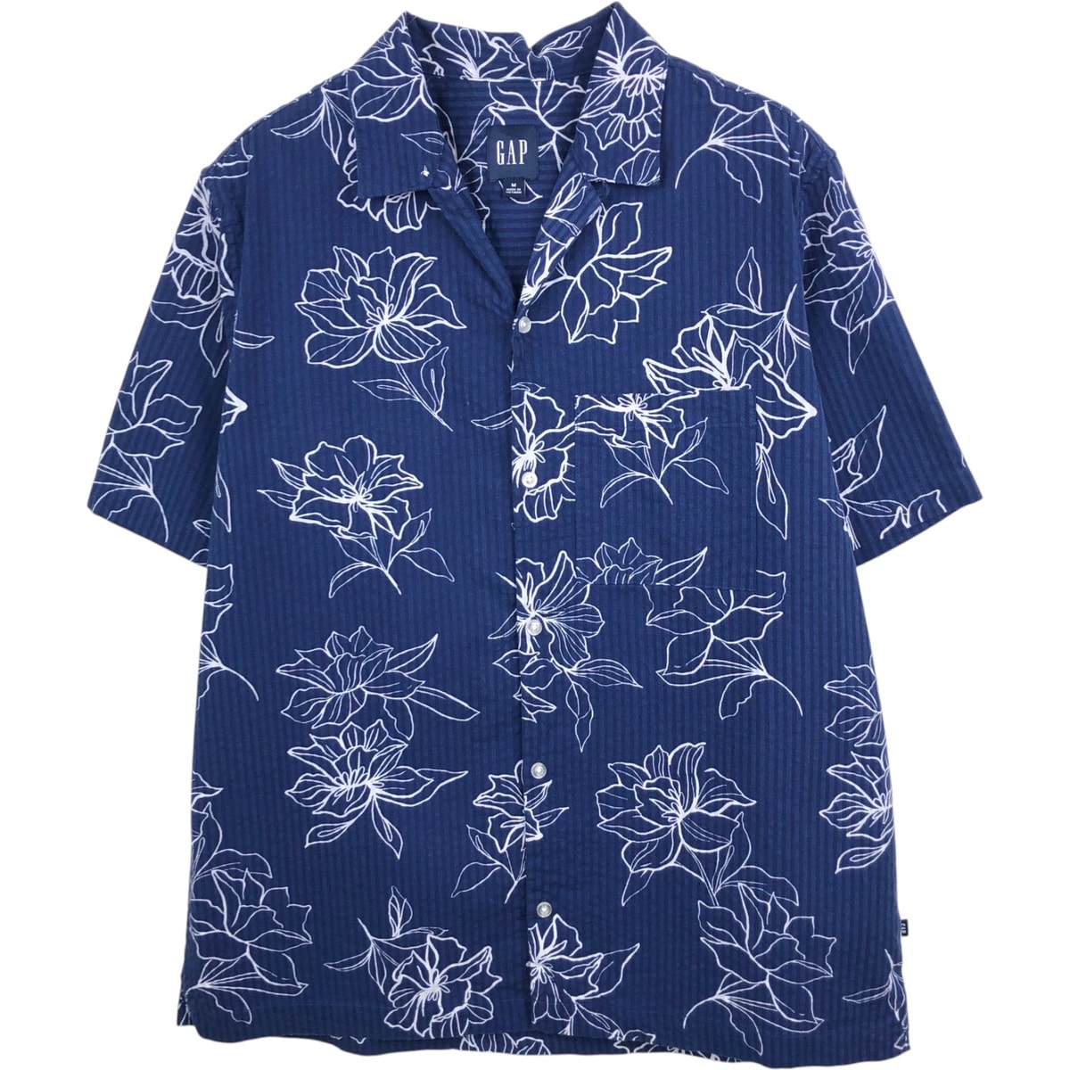 古着 00年代 GAP 総柄 花柄 ストライプ柄 オープンカラー ハワイアンアロハシャツ ボックスシャツ メンズM相当/eaa658542