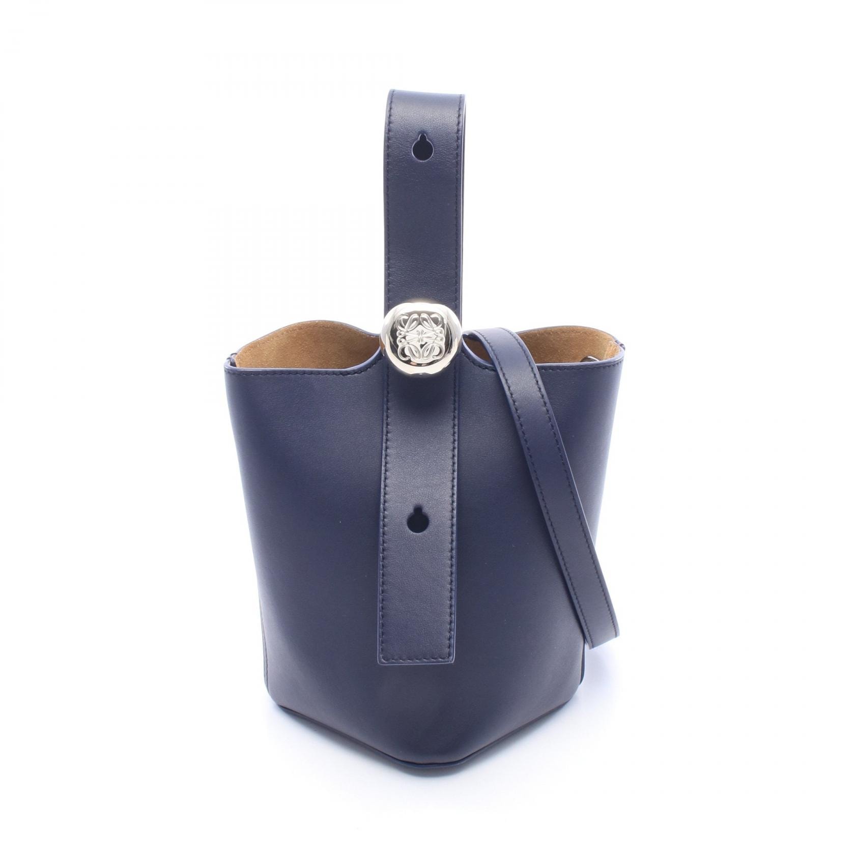 ロエベ LOEWE ペブル バケットバッグ ミニ 2WAY ハンドバッグ バッグ レザー レディース ネイビー系 【中古】