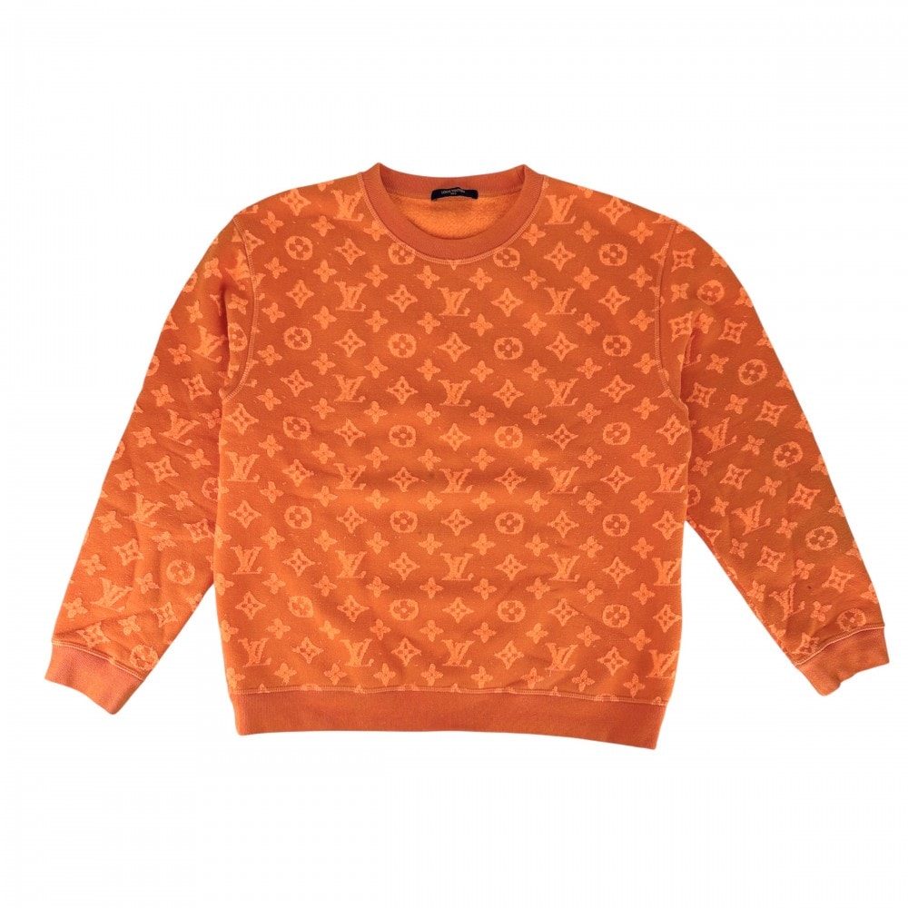 LOUIS VUITTON ルイヴィトン スウェット モノグラム ジャガード トップス クルーネック トレーナー 長袖 アパレル 服 L オレンジ コットン  アクリル  ウール  メンズ 秋 冬【中古品】