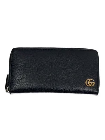 GUCCI GG Marmont Leather Zip Around Wallet "Black/Gold"