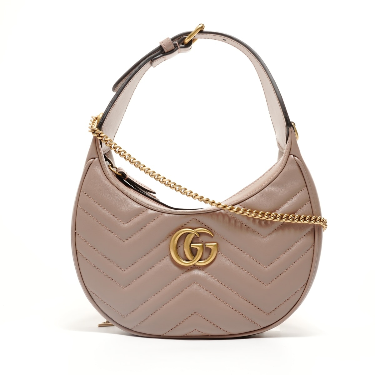 グッチ GUCCI グッチ GGマーモント半月型ミニバッグ ピンクベージュ ショルダーバッグ【中古】