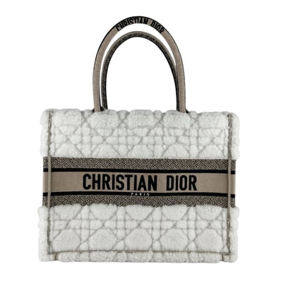 クリスチャンディオール Christian Dior ハンドバッグ ブックトート ミディアム キャンバス/ボア ホワイト/ベージュ/ブラック レディース【中古】 z9498