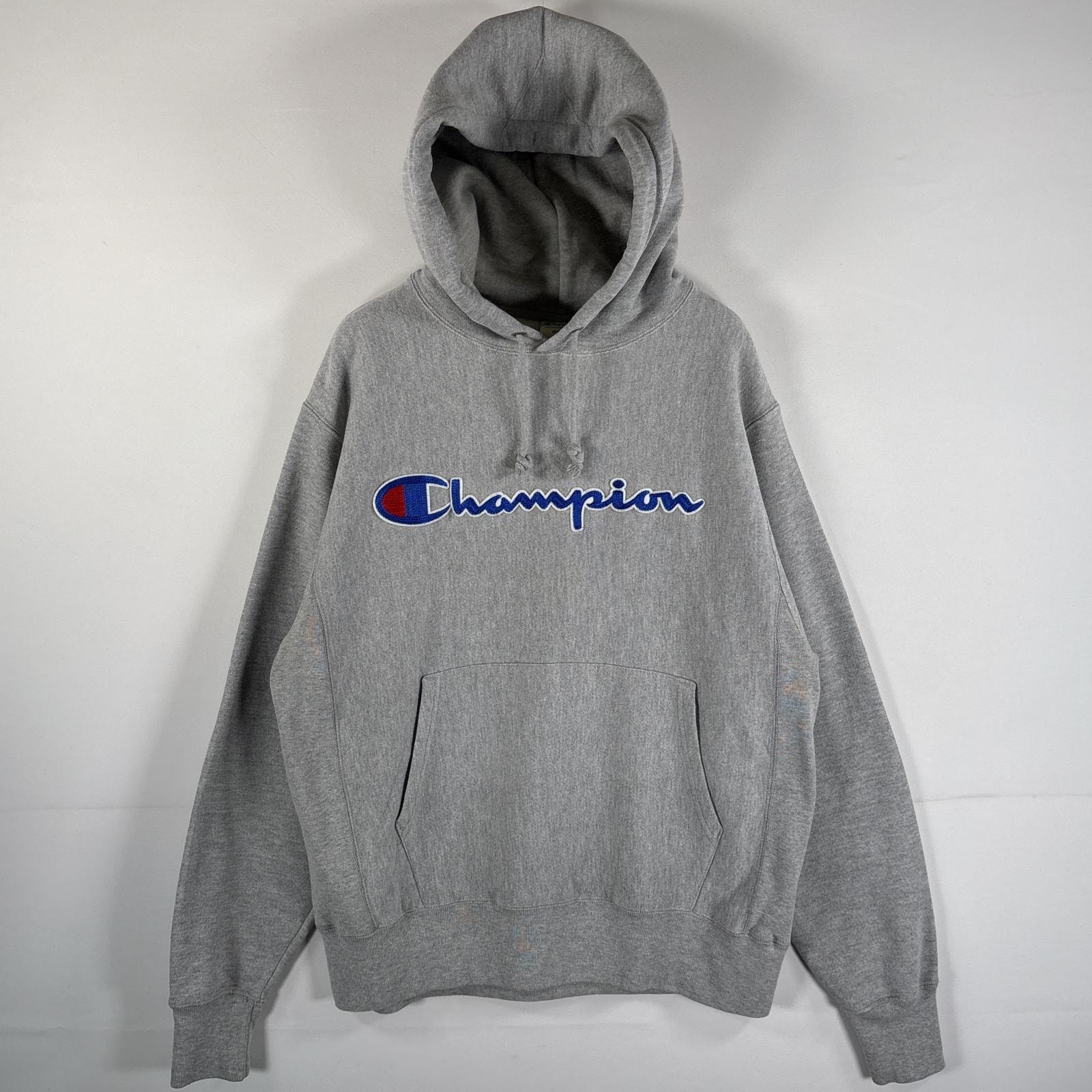 古着 チャンピオン Champion パーカー リバースウィーブ 復刻 ビッグロゴワッペン マフポケット MEDIUM(JPN XL)  グレー メンズ