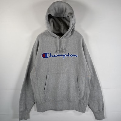 古着 チャンピオン Champion パーカー リバースウィーブ 復刻 ビッグロゴワッペン マフポケット MEDIUM(JPN XL) グレー メンズ