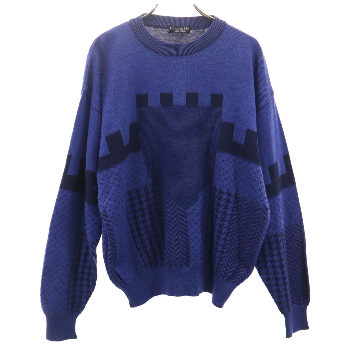 Christian Dior MONSIEUR クリスチャンディオール ムッシュ 90s オールド 総柄 長袖 ニット L 青紫 セーター