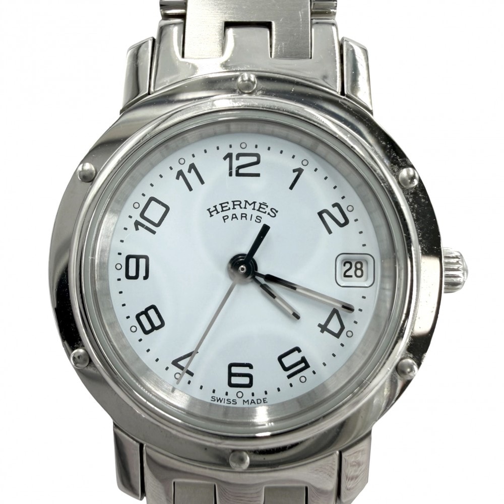 HERMES エルメス 腕時計 クリッパー デイト SS 電池式 CL4.210 クオーツ ステンレススチール    シルバー レディース【中古品】