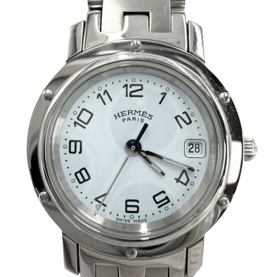 HERMES エルメス 腕時計 クリッパー デイト SS 電池式 CL4.210 クオーツ ステンレススチール シルバー レディース【中古品】
