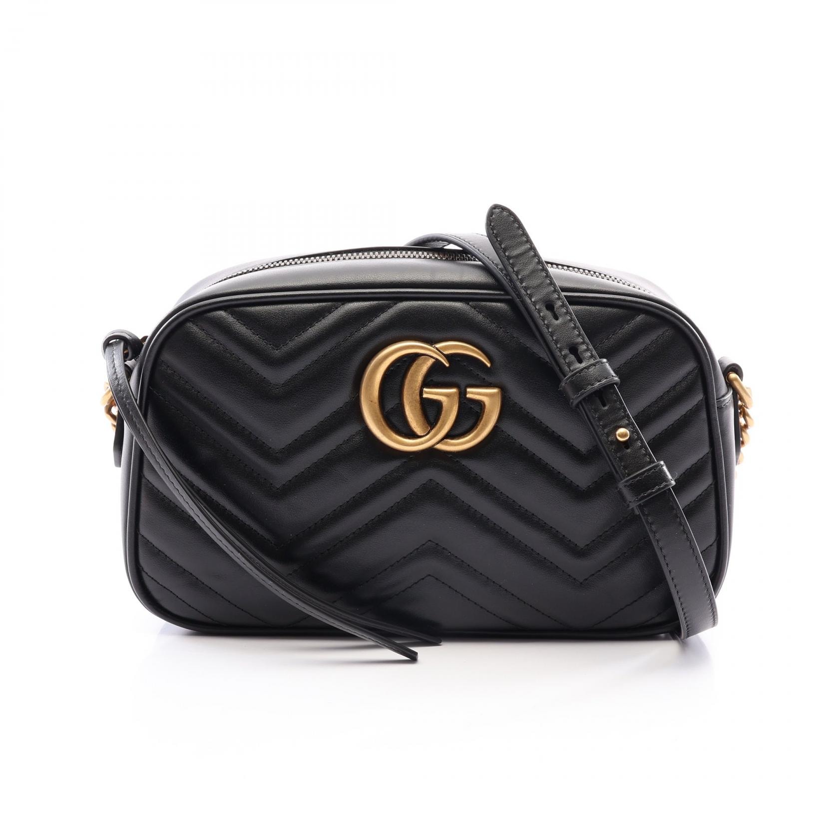 グッチ GUCCI GGマーモント ショルダーバッグ バッグ レザー レディース ブラック系 447632 【中古】