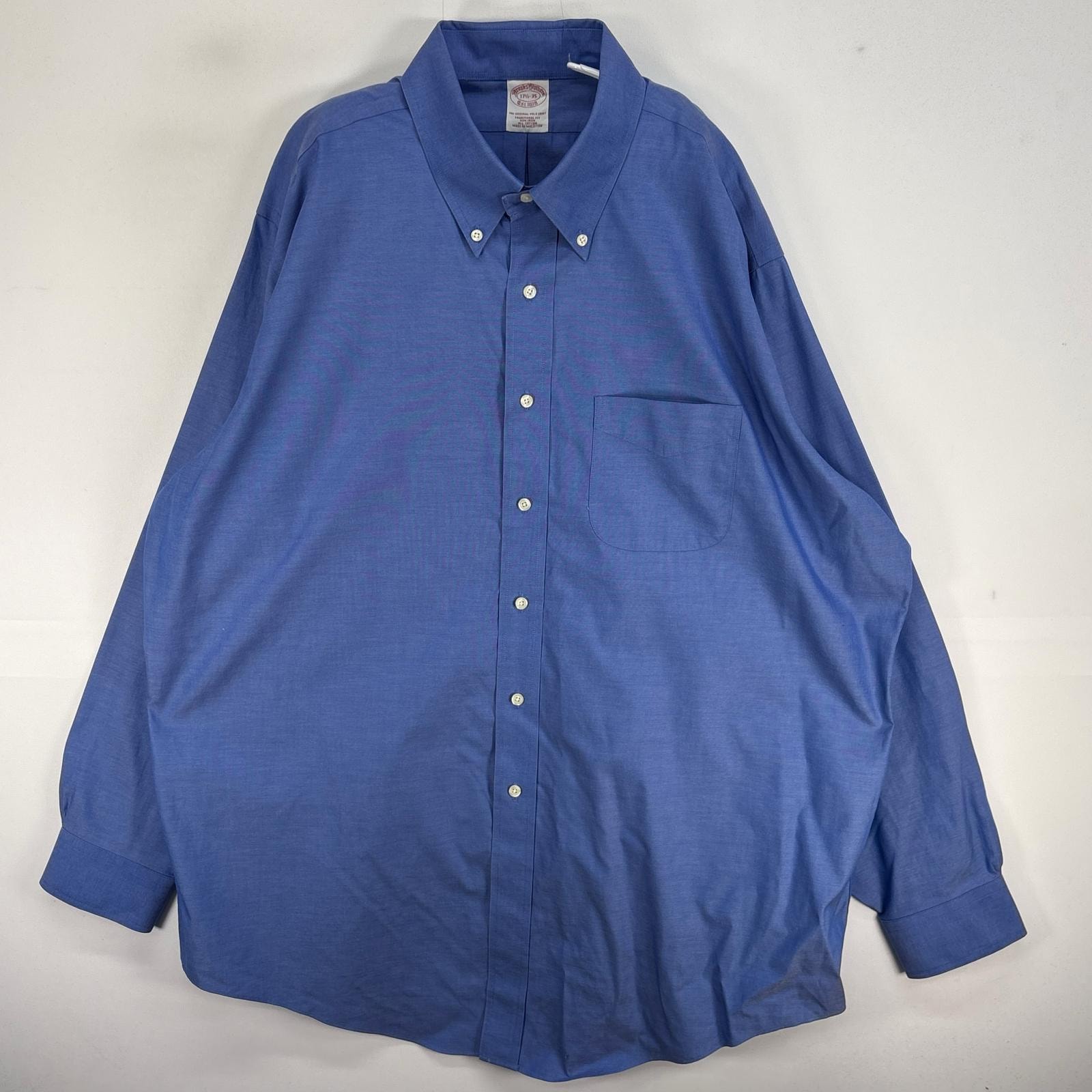 古着 ブルックスブラザーズ Brooks Brothers 長袖シャツ TRADITIONAL FIT ボタンダウン 胸ポケ XL ブルー系 無地 メンズ