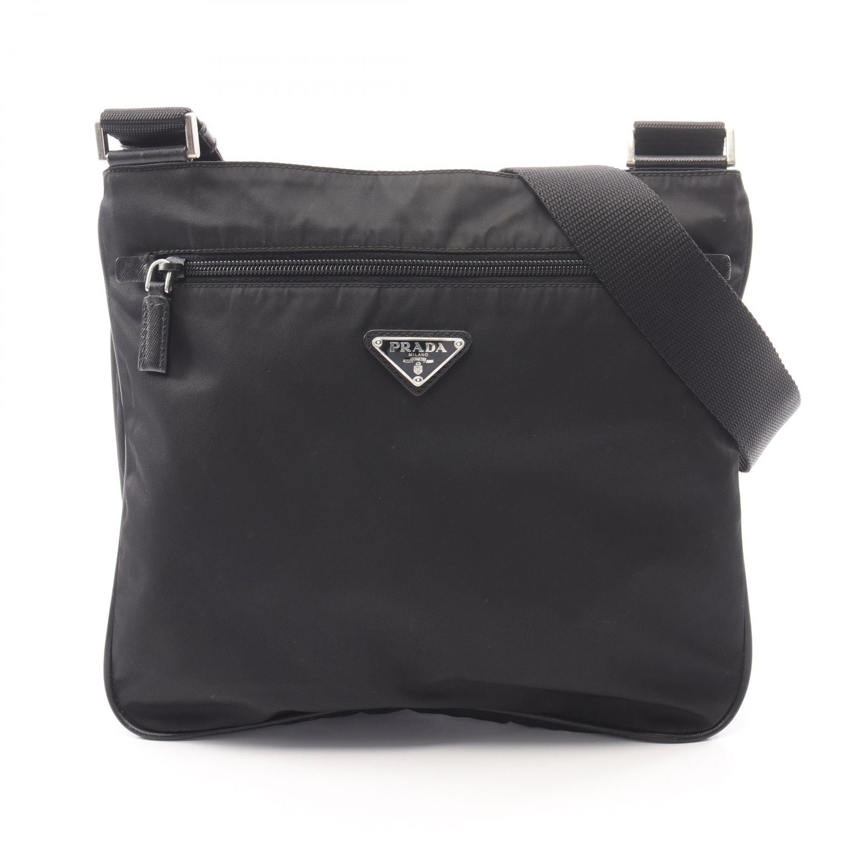 プラダ PRADA TESSUTO + SAFFIANO ショルダーバッグ バッグ ナイロン サフィアーノレザー レディース ブラック系 【中古】