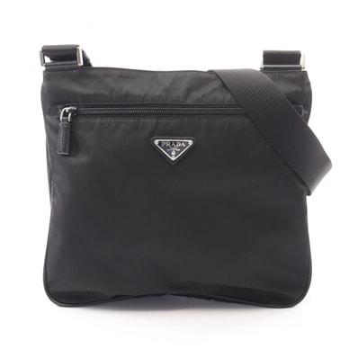 プラダ PRADA TESSUTO + SAFFIANO ショルダーバッグ バッグ ナイロン サフィアーノレザー レディース ブラック系 【中古】