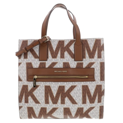 Michael Kors マイケルコース MK 総柄 KENLY NS トート ラージ トートバッグ 35H1GY9T3V PVC ホワイト ブラウン レディース【中古】