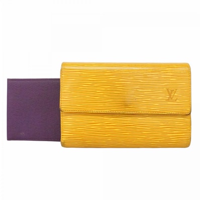 【6dc3684-k】ルイヴィトン 三つ折り財布 エピ ポルトトレゾールエテュイパピエ M63719 ジョーヌ【中古】レディース