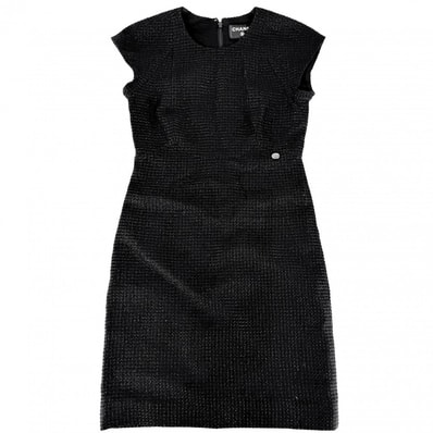 CHANEL シャネル ワンピース ツイード ノースリーブ ココボタン ヴィンテージ アパレル 服 36 ブラック 黒 レディース 春 秋 美品【中古品】