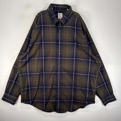 古着 ブルックスブラザーズ Brooks Brothers 長袖シャツ ボタンダウン 胸ポケット XL グリーン系 チェック メンズ