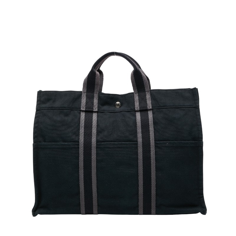 エルメス フールトゥMM トートバッグ ハンドバッグ ブラック グレー キャンバス レディース HERMES 【中古】