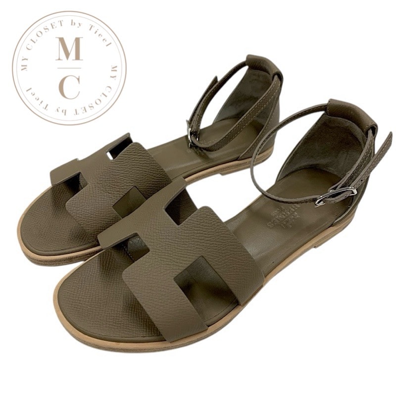 エルメス HERMES サントリーニ サンダル 靴 シューズ レザー ブラウン フラットサンダル エトゥープ