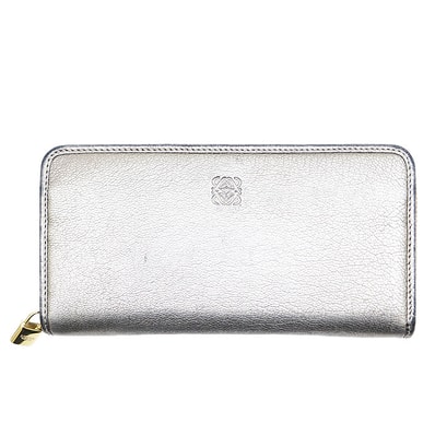 SALE【美品】LOEWE ロエベ レザーロングウォレット アマソナ アナグラム メタリック 南京錠 刻印 ゴートスキン × カーフスキン ラウンドファスナー 長財布 小物 箱・袋付属 メンズ レディース ユニセックス ブロンズ 銅色 スペイン製