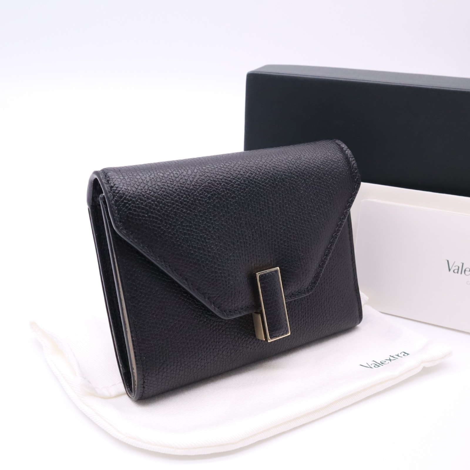 極美品 Valextra ヴァレクストラ イジィデ ウォレット SGES0005028LOCPS99NN 三つ折り財布 ブラック クリーム カーフレザー レディース