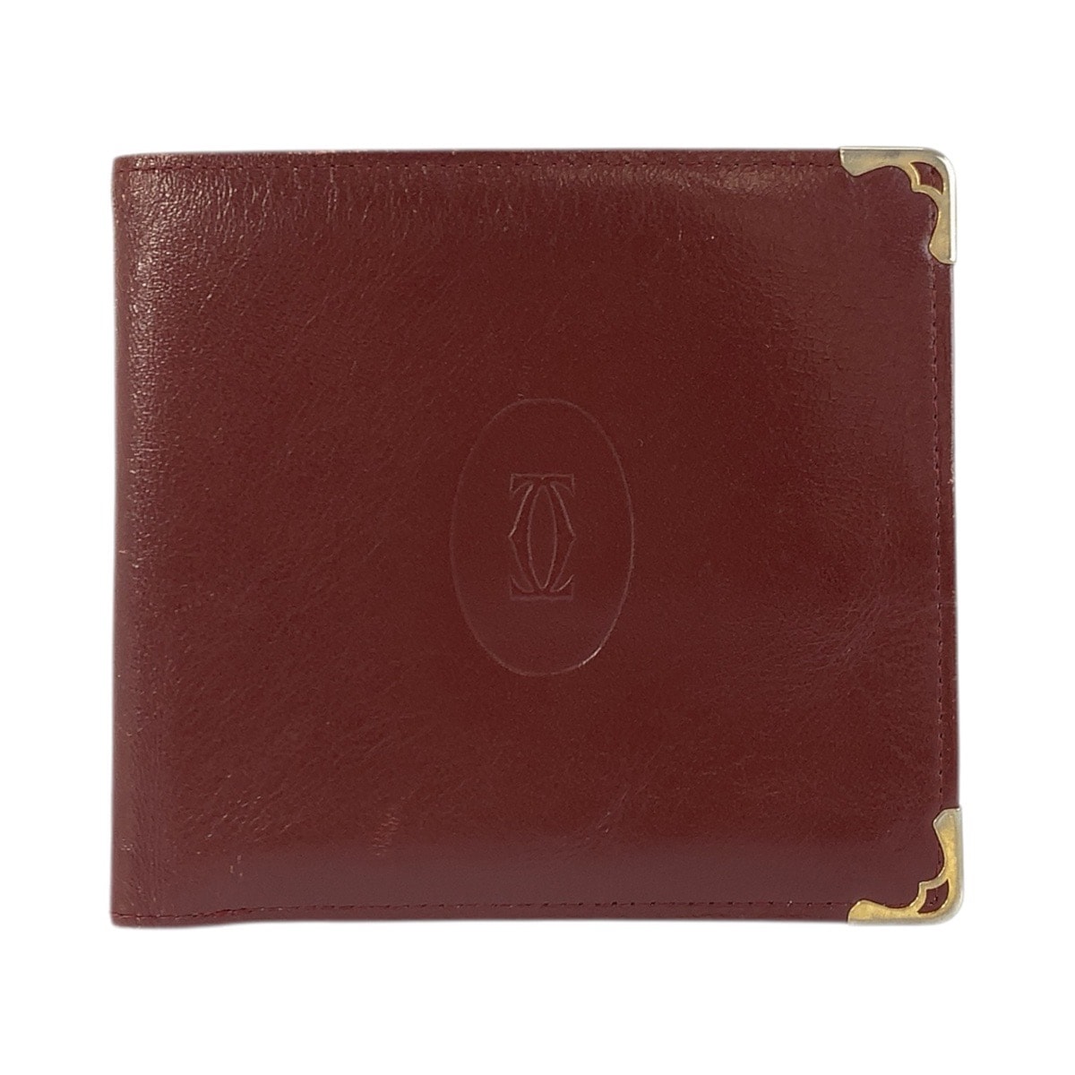 CARTIER カルティエ ヴィンテージ マストライン ボルドー ゴールド金具 レザー 折り財布 札入れ 601963 【中古】