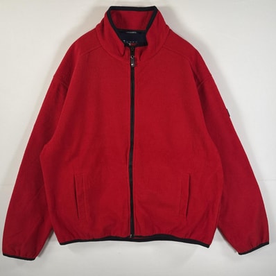 古着 90's/90年代 トミーヒルフィガー TOMMY HILFIGER フリースジャケット フルジップ ワンポイントロゴ ビッグサイズ XL レッド メンズ