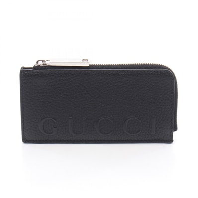 グッチ GUCCI エンボスロゴ カードケース コインケース 財布 レザー レディース ブラック系 【中古】