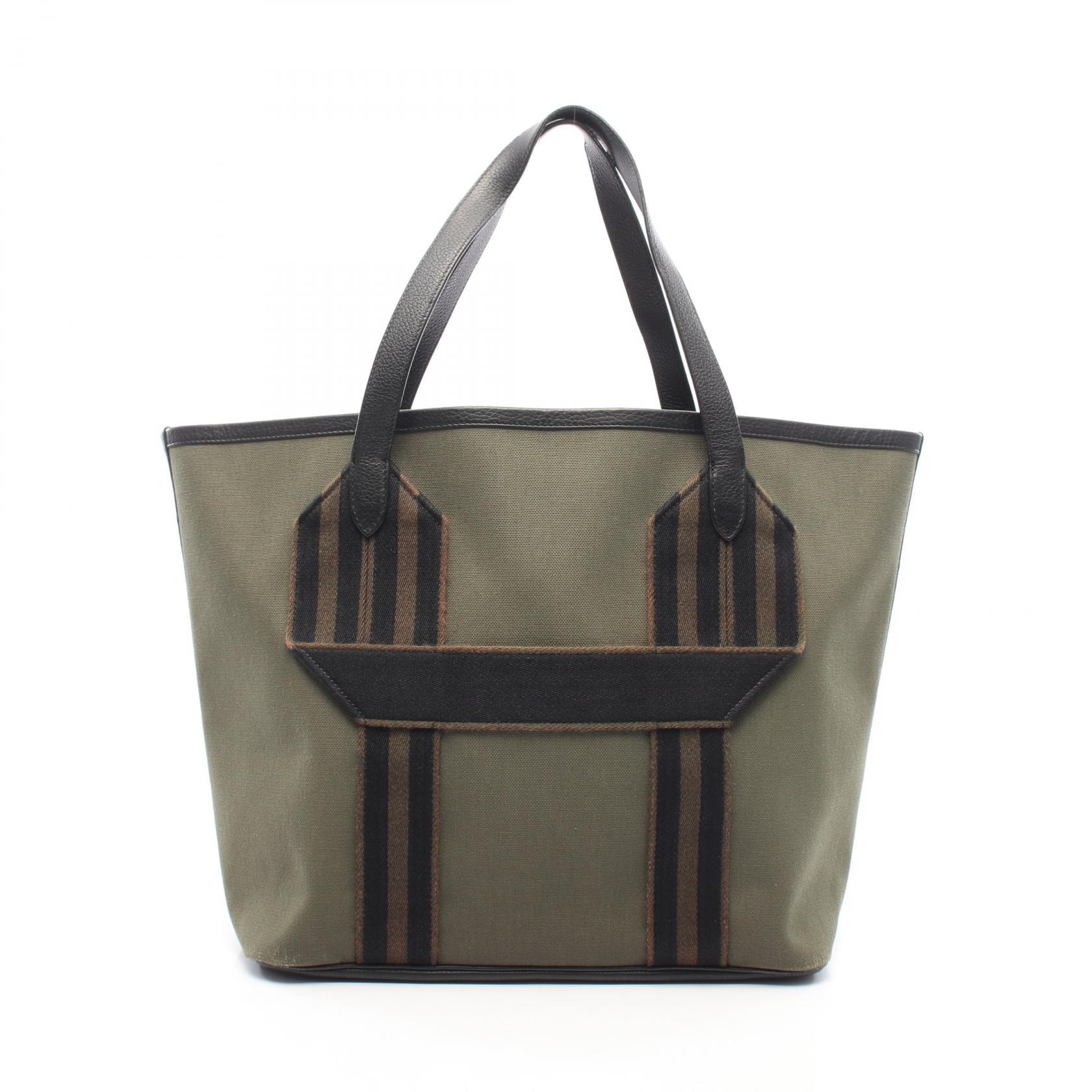 エルメス HERMES ピュール サングル ヴェールブロンズ ブラック エベンヌ トートバッグ バッグ キャンバス レザー トリヨンクレマンス トワルミリタリー U刻印(2022年製造) メンズ カーキ系 / ブラック系 /