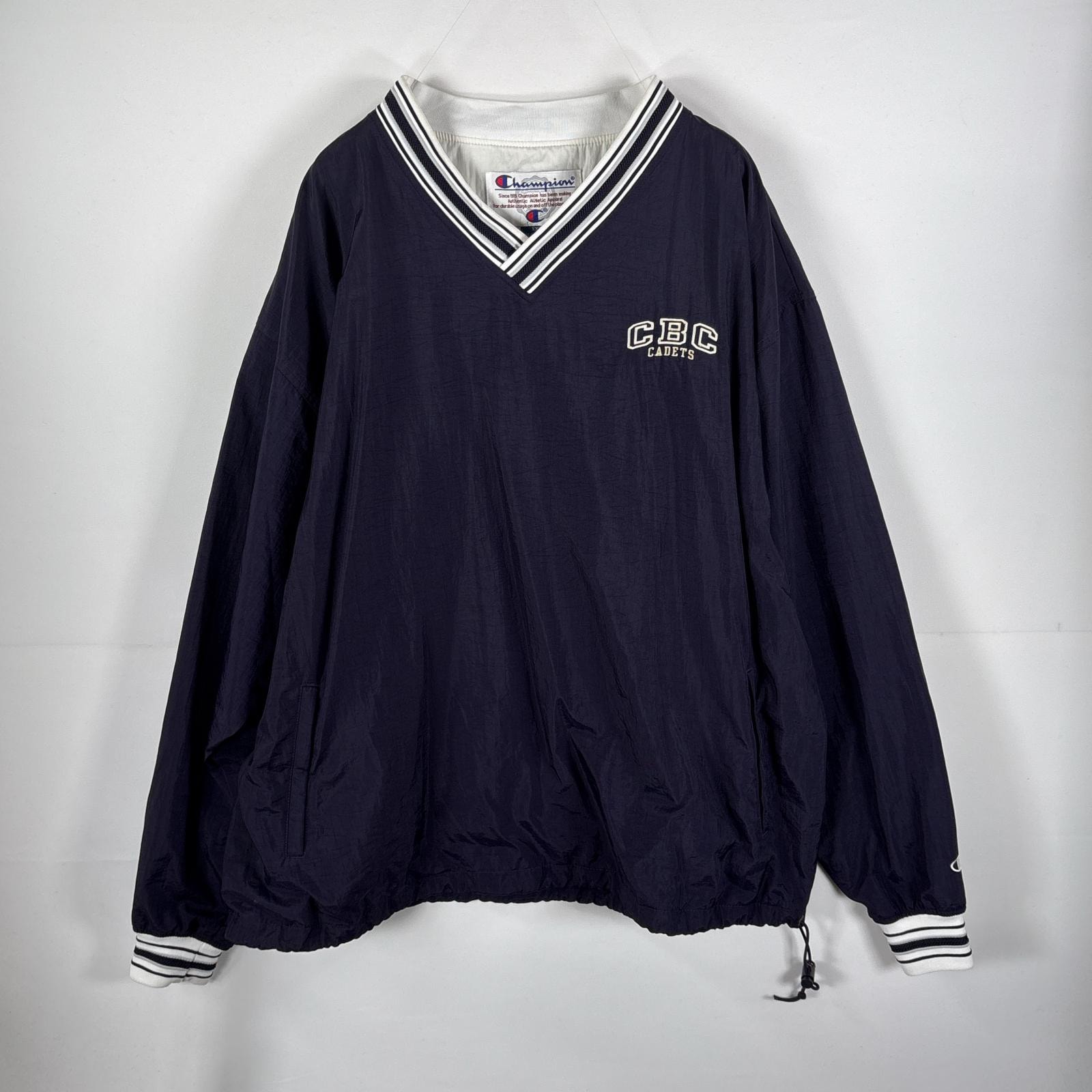 古着 チャンピオン Champion ナイロンプルオーバー ワンポイント刺繍 ビッグサイズ CBC CADETS 14041  ネイビー メンズ