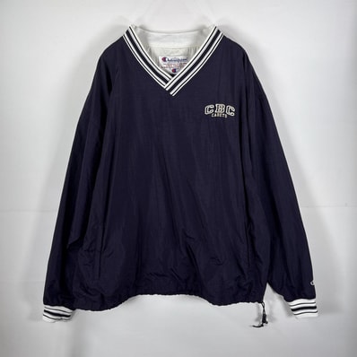 古着 チャンピオン Champion ナイロンプルオーバー ワンポイント刺繍 ビッグサイズ CBC CADETS 14041 ネイビー メンズ