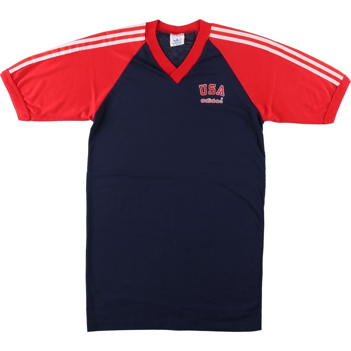古着 80年代 アディダス adidas Vネック トレフォイルロゴ スポーツTシャツ USA製 メンズM相当 ヴィンテージ/eaa640768