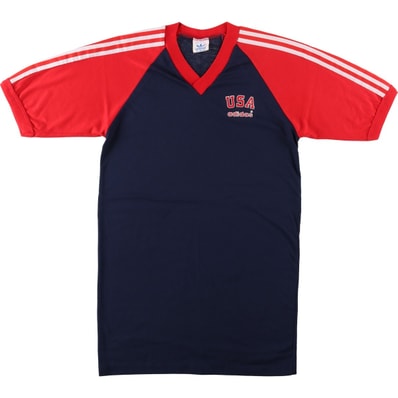 古着 80年代 アディダス adidas Vネック トレフォイルロゴ スポーツTシャツ USA製 メンズM相当 ヴィンテージ/eaa640768