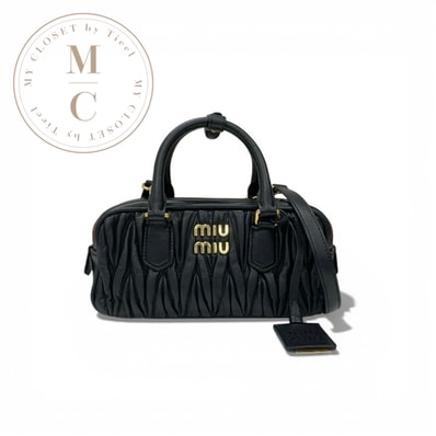 ミュウミュウ MIUMIU アルカディ ハンドバッグ ブラック ゴールド マテラッセ 2way ロゴ