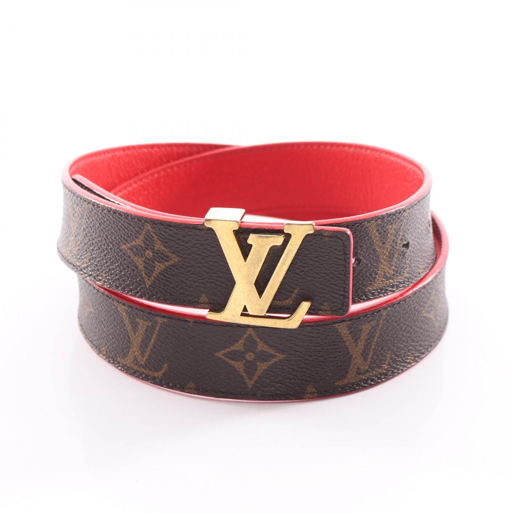 ルイ・ヴィトン LOUIS VUITTON サンチュール イニシャル ゴールド金具 リバーシブル ベルト 衣料品 レザー PVC モノグラム ルージュ レディース ブラウン系 / レッド系 M9498 【中古】