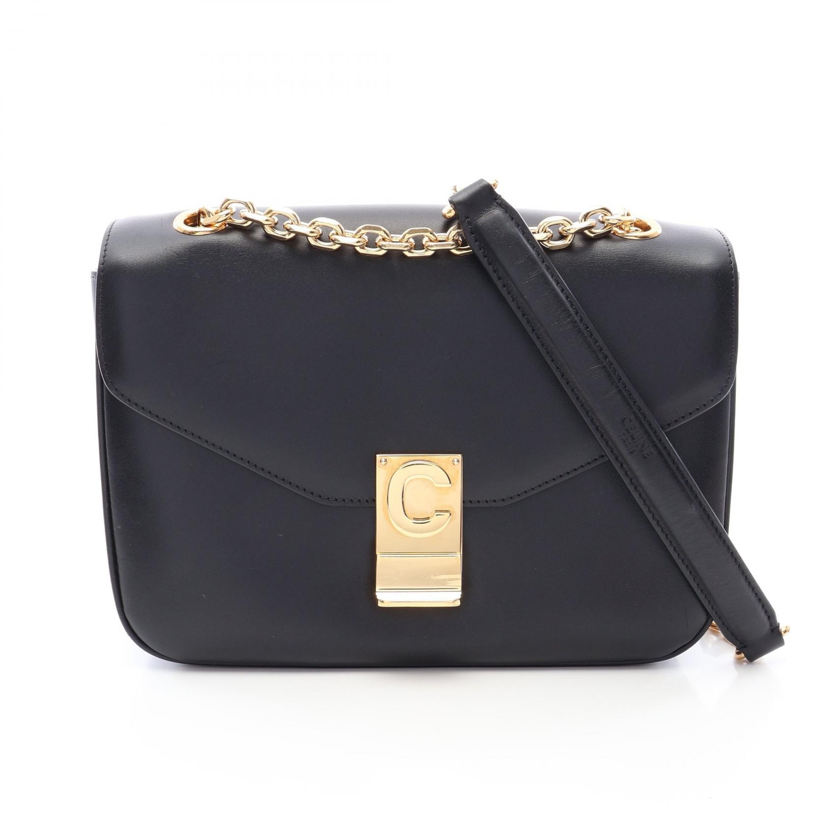 セリーヌ CELINE C セー ミディアム ショルダーバッグ バッグ レザー レディース ブラック系 【中古】
