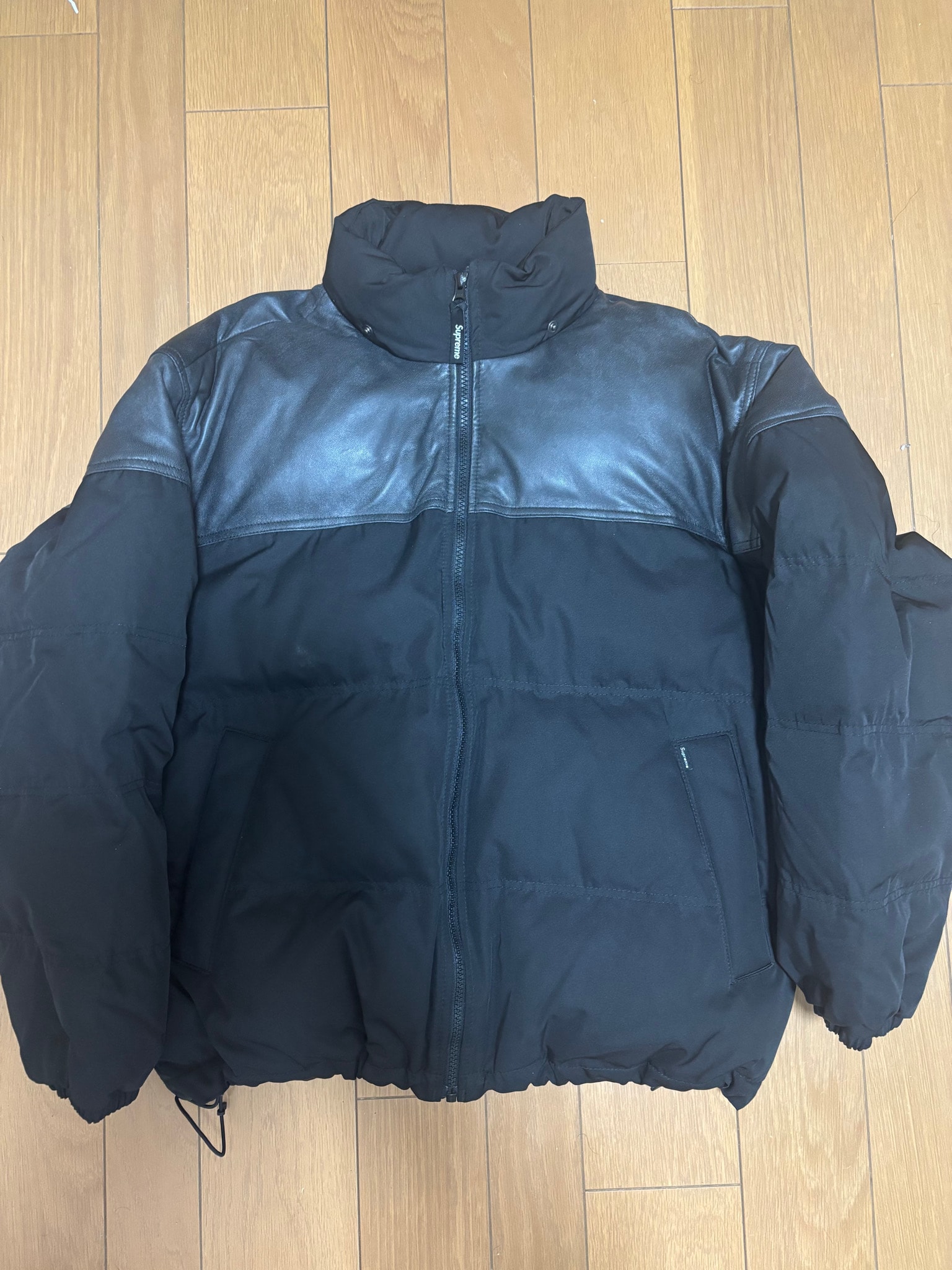 Supreme Leather Yoke Puffer Jacket "Black"