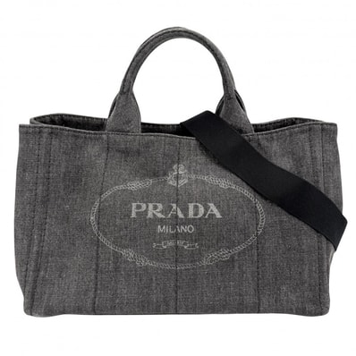 PRADA プラダ ハンドバッグ 肩掛け カナパ デニム トートバッグ トライアングルロゴ 2WAY ショルダーバッグ 1BG642 コットン ブラック 黒 ゴールド金具 レディース【中古品】