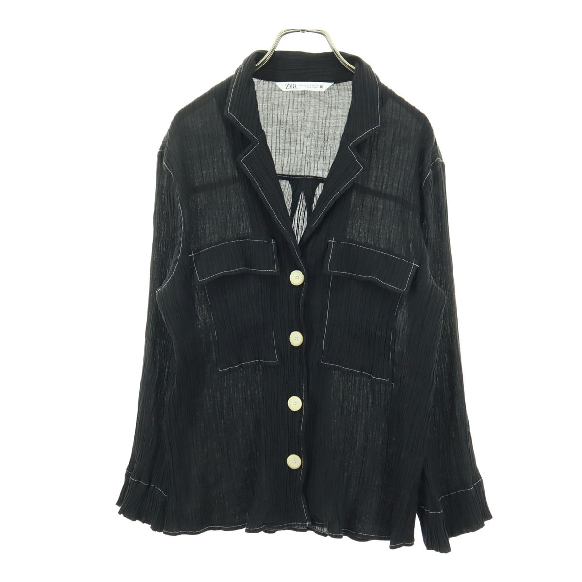 ZARA ザラ 7分袖 プリーツ シャツ S ブラック