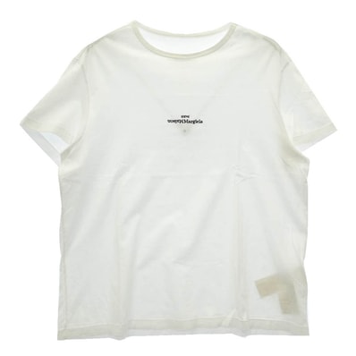 MAISON MARGIELA メゾンマルジェラ 20SS S30GC0701 DISTORTED LOGO T-Shirt ディストーティド ロゴ刺繍 半袖 Tシャツ ホワイト系 50【中古】